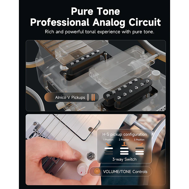Donner HUSH X PRO Guitarra Eléctrica de Viaje Headless con Efectos Integrados White EC7029 7