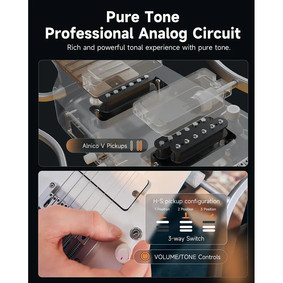Donner HUSH X PRO Guitarra Eléctrica de Viaje Headless con Efectos Integrados White EC7029 7