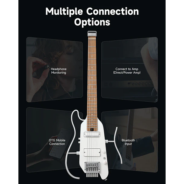 Donner HUSH X PRO Guitarra Eléctrica de Viaje Headless con Efectos Integrados White EC7029 9