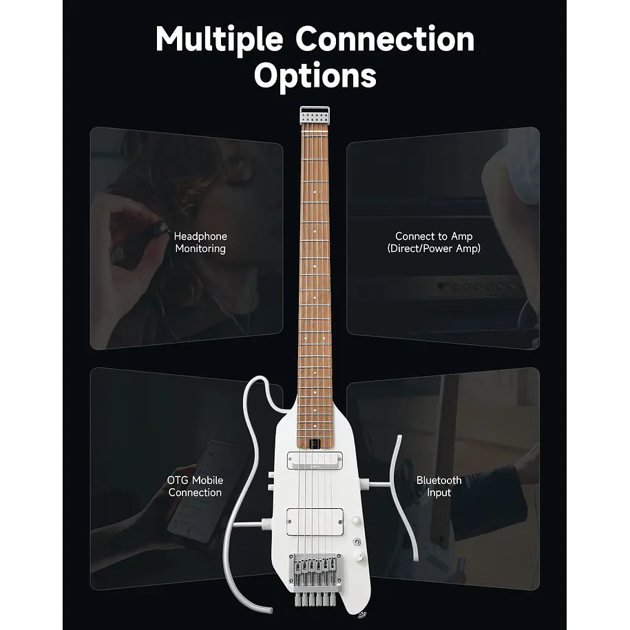 Donner HUSH X PRO Guitarra Eléctrica de Viaje Headless con Efectos Integrados White EC7029 9