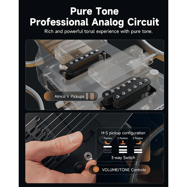 Donner HUSH X PRO Guitarra Eléctrica de Viaje Headless con Efectos Integrados Black EC7030 7