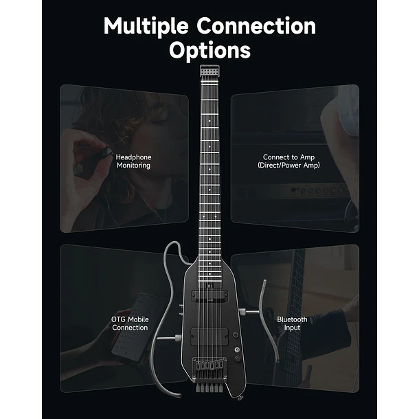 Donner HUSH X PRO Guitarra Eléctrica de Viaje Headless con Efectos Integrados Black EC7030 9
