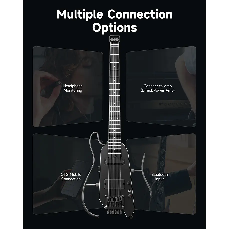 Donner HUSH X PRO Guitarra Eléctrica de Viaje Headless con Efectos Integrados Black EC7030 9