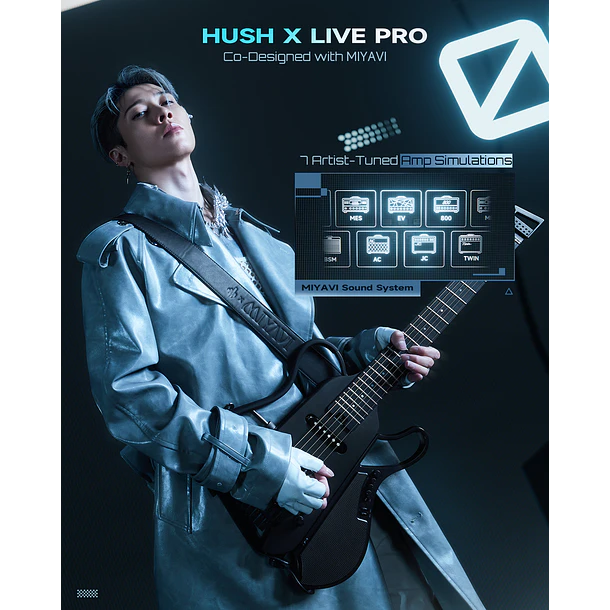 Donner HUSH X LIVE Guitarra Eléctrica de Viaje Headless con Parlante Desmontable Black EC7701 2