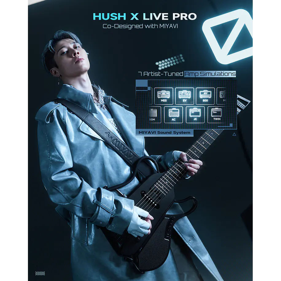 Donner HUSH X LIVE Guitarra Eléctrica de Viaje Headless con Parlante Desmontable Black EC7701 2