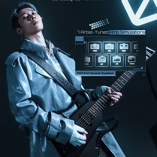 Donner HUSH X LIVE Guitarra Eléctrica de Viaje Headless con Parlante Desmontable Black EC7701