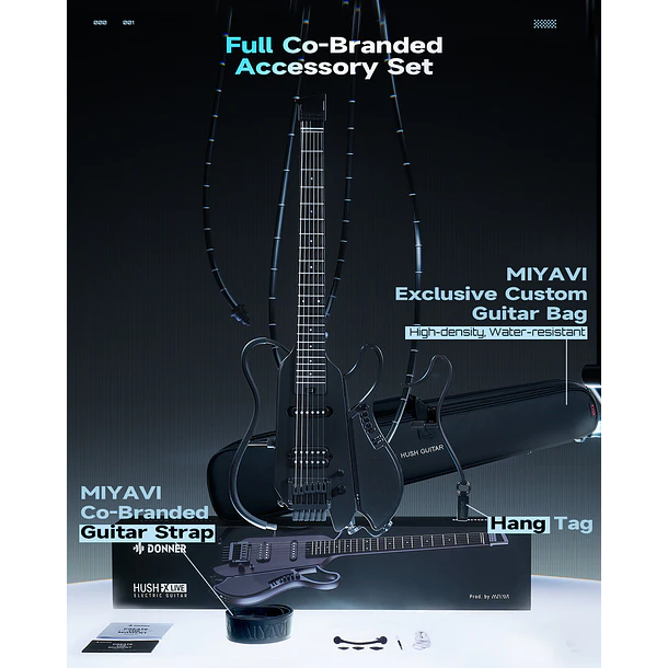 Donner HUSH X LIVE Guitarra Eléctrica de Viaje Headless con Parlante Desmontable Black EC7701 3
