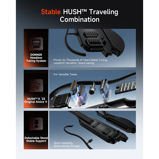 Donner HUSH X LIVE Guitarra Eléctrica de Viaje Headless con Parlante Desmontable White EC7702 1