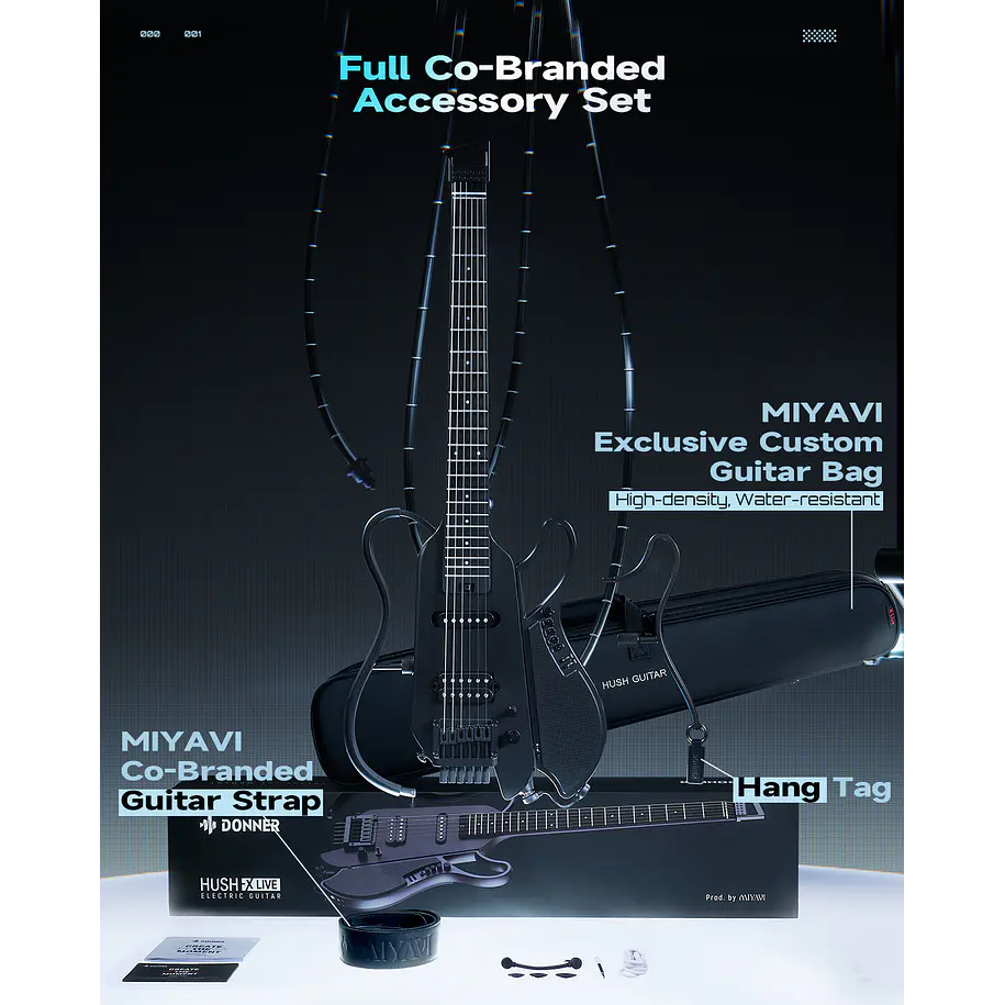 Donner HUSH X LIVE Guitarra Eléctrica de Viaje Headless con Parlante Desmontable White EC7702 2