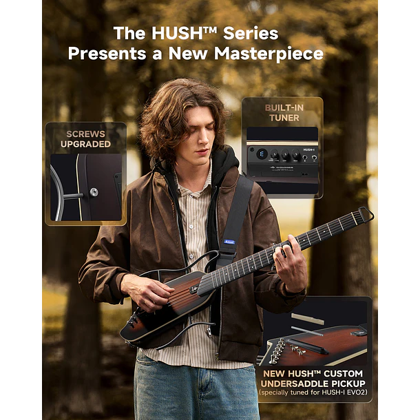Donner HUSH I Evo2 Guitarra Electroacústica Silenciosa de Viaje con Preamp HPS-II Sunburst EC7487 5