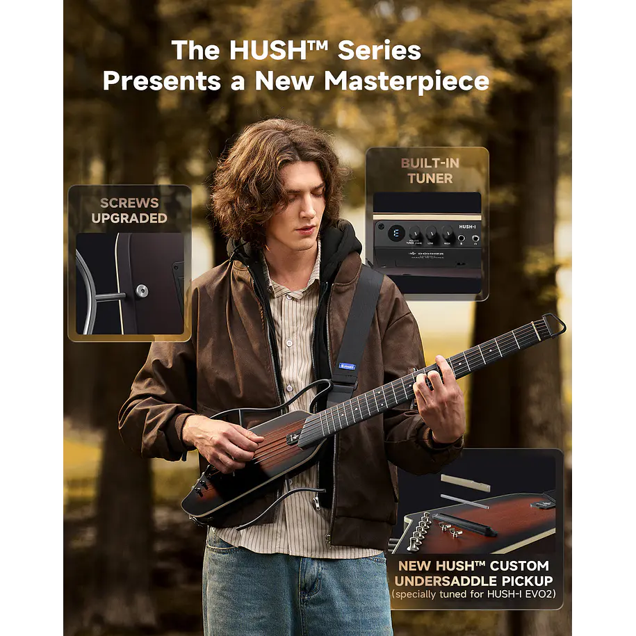 Donner HUSH I Evo2 Guitarra Electroacústica Silenciosa de Viaje con Preamp HPS-II Sunburst EC7487 5