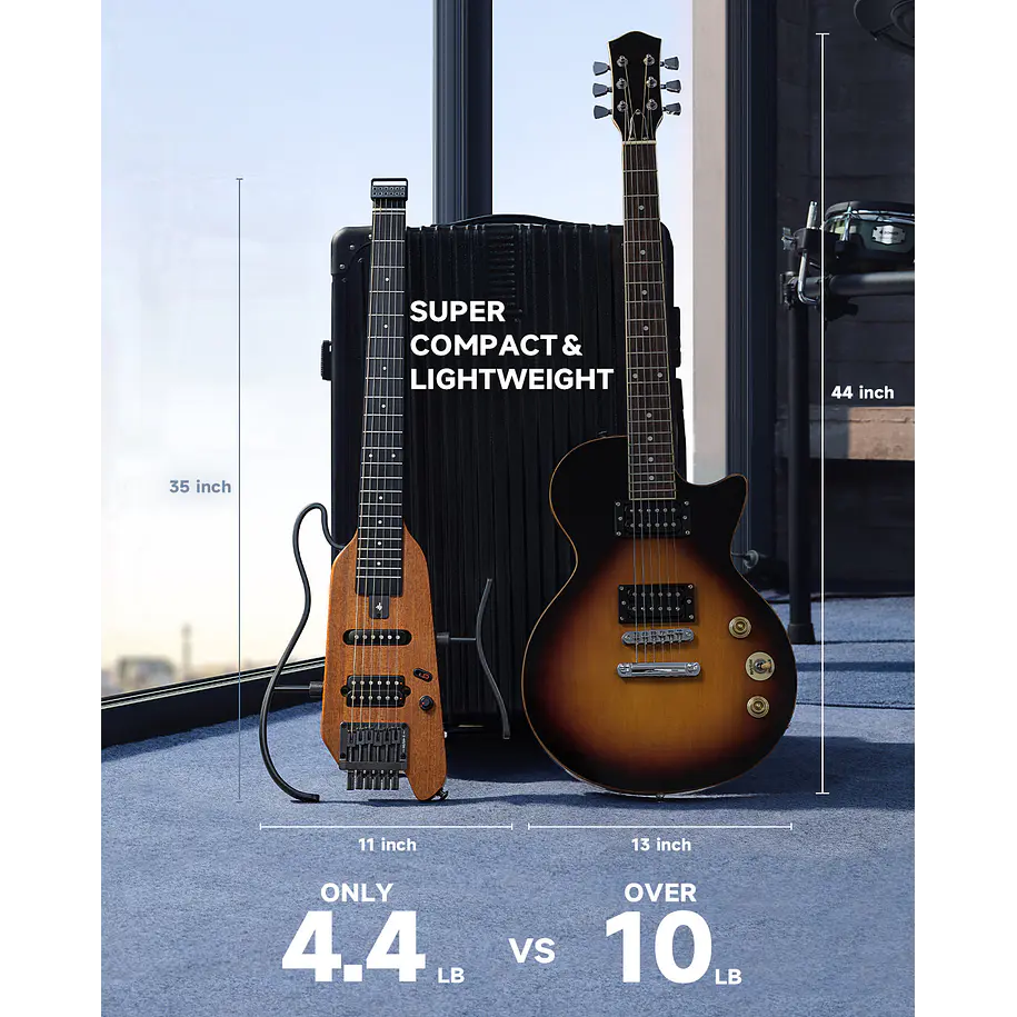 Donner HUSH-X Guitarra Eléctrica de Viaje Headless Ultraliviana Sunburst EC6807 2