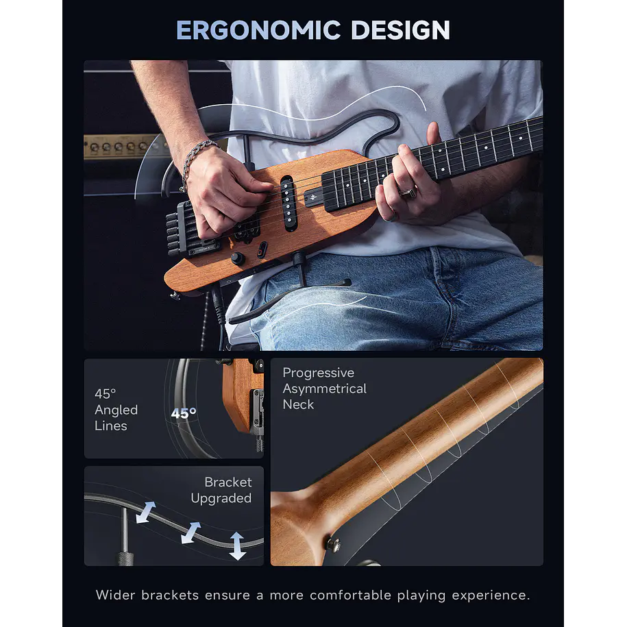 Donner HUSH-X Guitarra Eléctrica de Viaje Headless Ultraliviana Sunburst EC6807 5