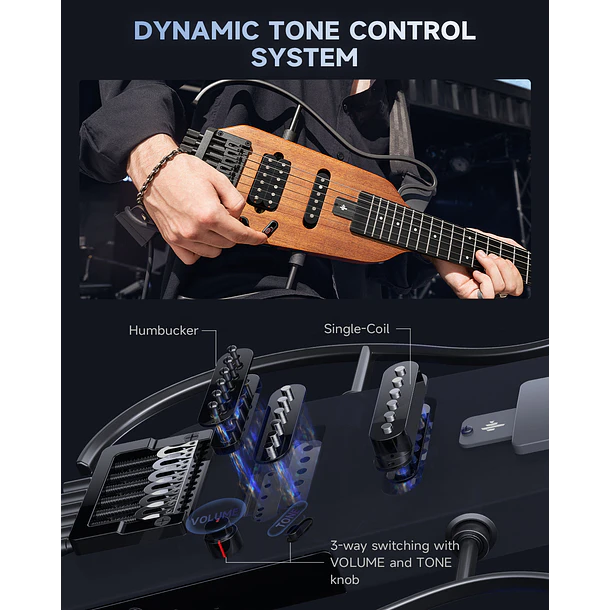 Donner HUSH-X Guitarra Eléctrica de Viaje Headless Ultraliviana Sunburst EC6807 6