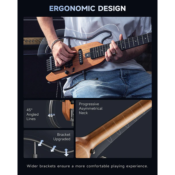 Donner HUSH-X Guitarra Eléctrica de Viaje Headless Ultraliviana Natural EC6808 5