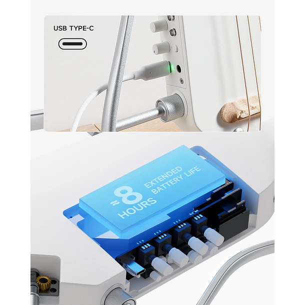 Donner HUSH-I Pro Guitarra Electroacústica de Viaje Headless con Efectos Integrados White EC6868 5