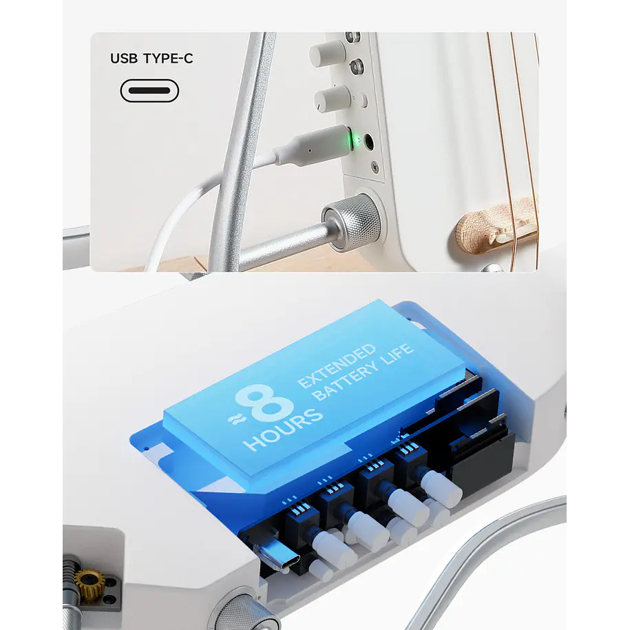 Donner HUSH-I Pro Guitarra Electroacústica de Viaje Headless con Efectos Integrados White EC6868 5