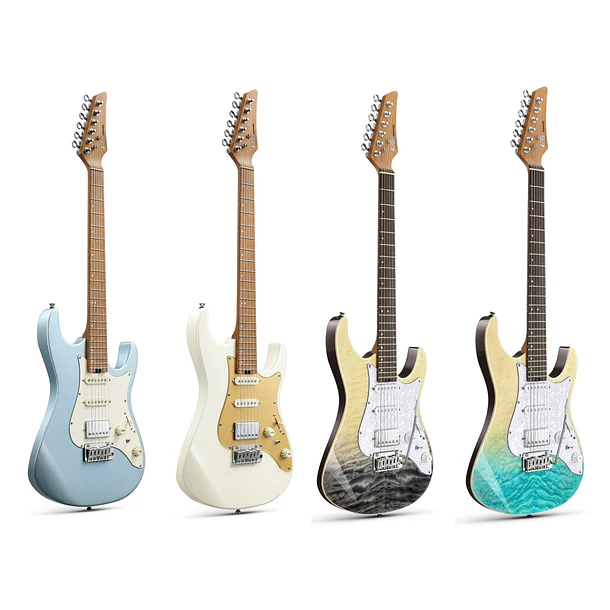 Donner DST-550 Guitarra Eléctrica Superstrat HSS con Clavijas de Bloqueo Gold White EC6945 5