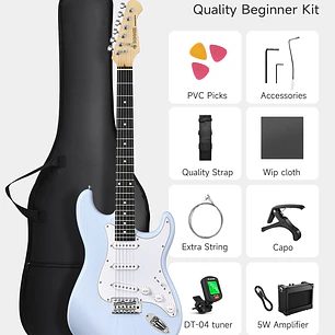 Donner DST-80 Kit Guitarra Eléctrica Stratocaster con Amplificador Recargable 5W Sonic Blue EC6958