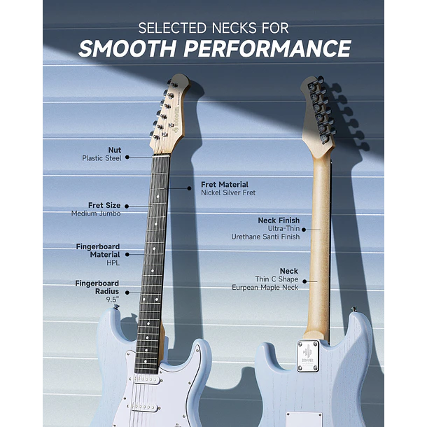 Donner DST-80 Kit Guitarra Eléctrica Stratocaster con Amplificador Recargable 5W Sonic Blue EC6958 3