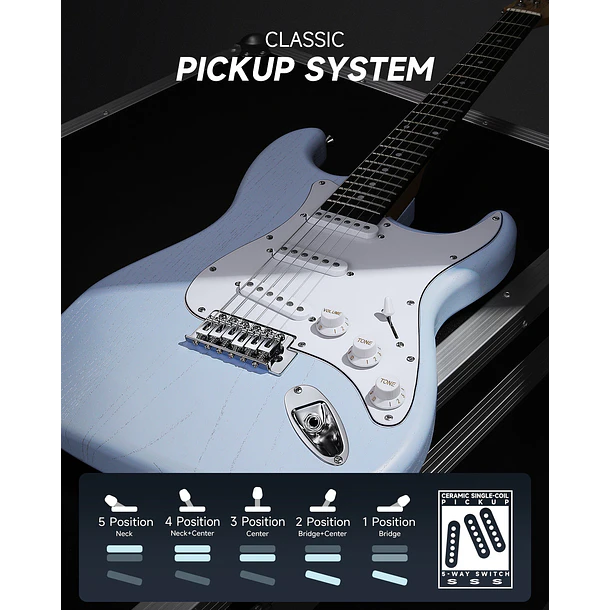 Donner DST-80 Kit Guitarra Eléctrica Stratocaster con Amplificador Recargable 5W Sonic Blue EC6958 4