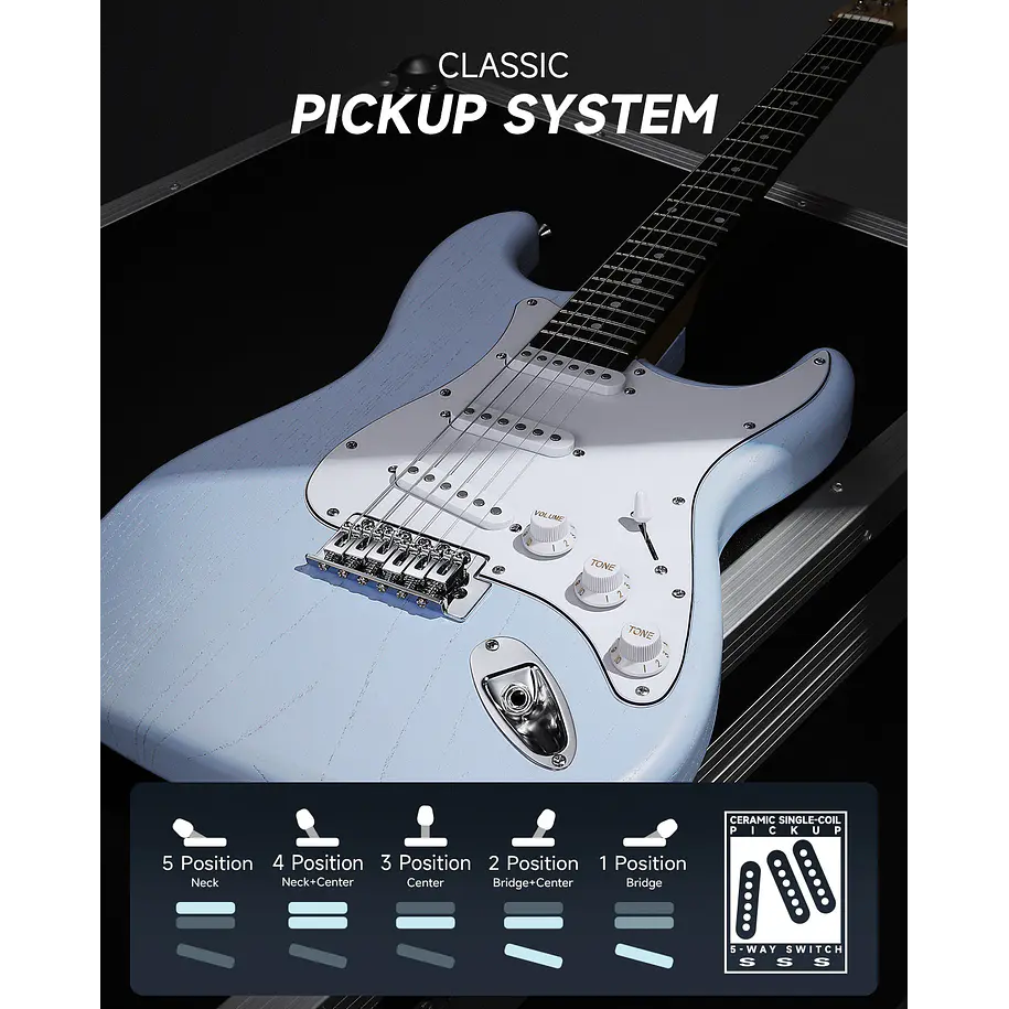 Donner DST-80 Kit Guitarra Eléctrica Stratocaster con Amplificador Recargable 5W Sonic Blue EC6958 4
