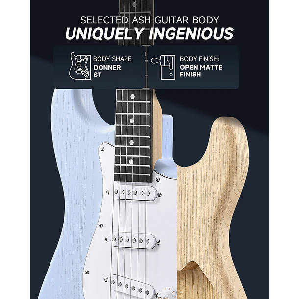 Donner DST-80 Kit Guitarra Eléctrica Stratocaster con Amplificador Recargable 5W Sonic Blue EC6958 5