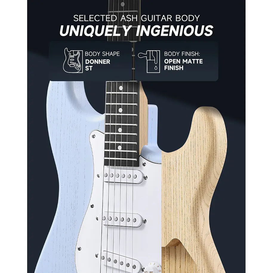 Donner DST-80 Kit Guitarra Eléctrica Stratocaster con Amplificador Recargable 5W Sonic Blue EC6958 5