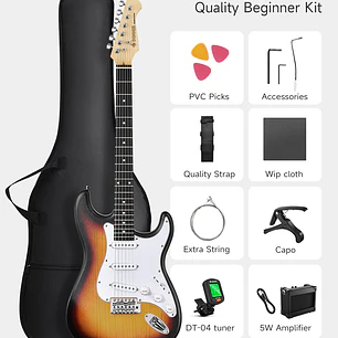 Donner DST-80 Kit Guitarra Eléctrica Stratocaster con Amplificador Recargable 5W Sunburst EC6959