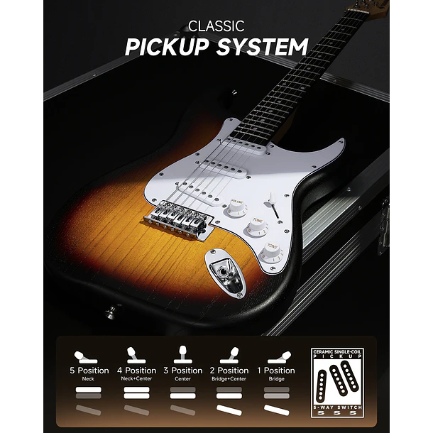 Donner DST-80 Kit Guitarra Eléctrica Stratocaster con Amplificador Recargable 5W Sunburst EC6959 3