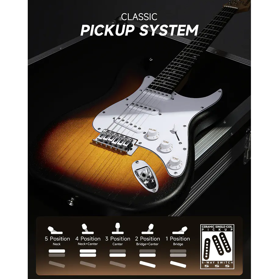 Donner DST-80 Kit Guitarra Eléctrica Stratocaster con Amplificador Recargable 5W Sunburst EC6959 3