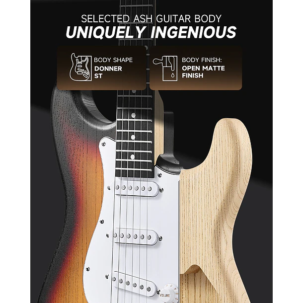 Donner DST-80 Kit Guitarra Eléctrica Stratocaster con Amplificador Recargable 5W Sunburst EC6959 4