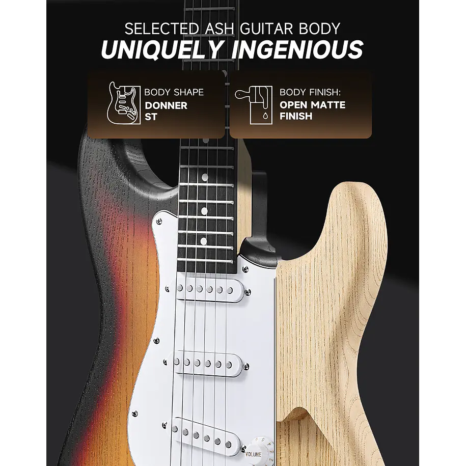 Donner DST-80 Kit Guitarra Eléctrica Stratocaster con Amplificador Recargable 5W Sunburst EC6959 4