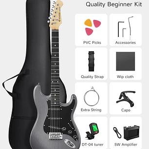 Donner DST-80 Kit Guitarra Eléctrica Stratocaster con Amplificador Recargable 5W Matte Black EC6961
