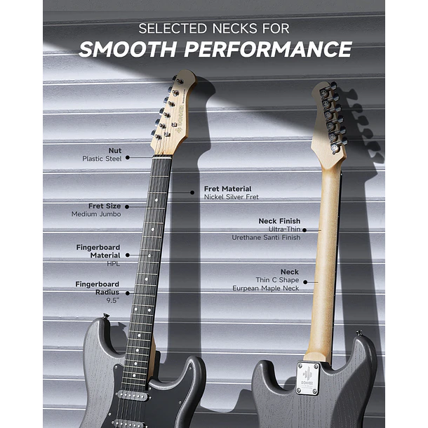 Donner DST-80 Kit Guitarra Eléctrica Stratocaster con Amplificador Recargable 5W Matte Black EC6961 3