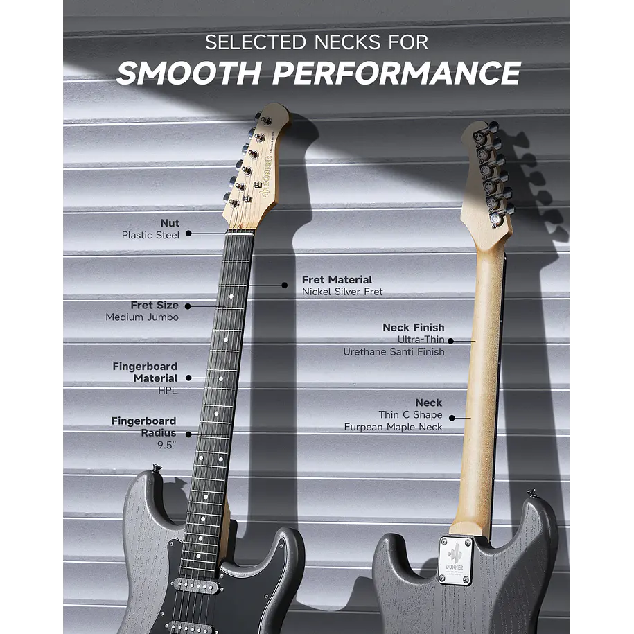 Donner DST-80 Kit Guitarra Eléctrica Stratocaster con Amplificador Recargable 5W Matte Black EC6961 3