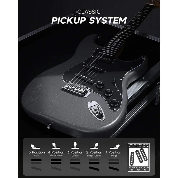 Donner DST-80 Kit Guitarra Eléctrica Stratocaster con Amplificador Recargable 5W Matte Black EC6961 4