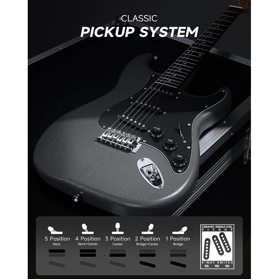 Donner DST-80 Kit Guitarra Eléctrica Stratocaster con Amplificador Recargable 5W Matte Black EC6961 4