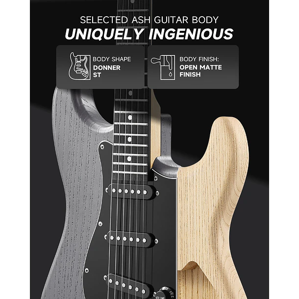 Donner DST-80 Kit Guitarra Eléctrica Stratocaster con Amplificador Recargable 5W Matte Black EC6961 5