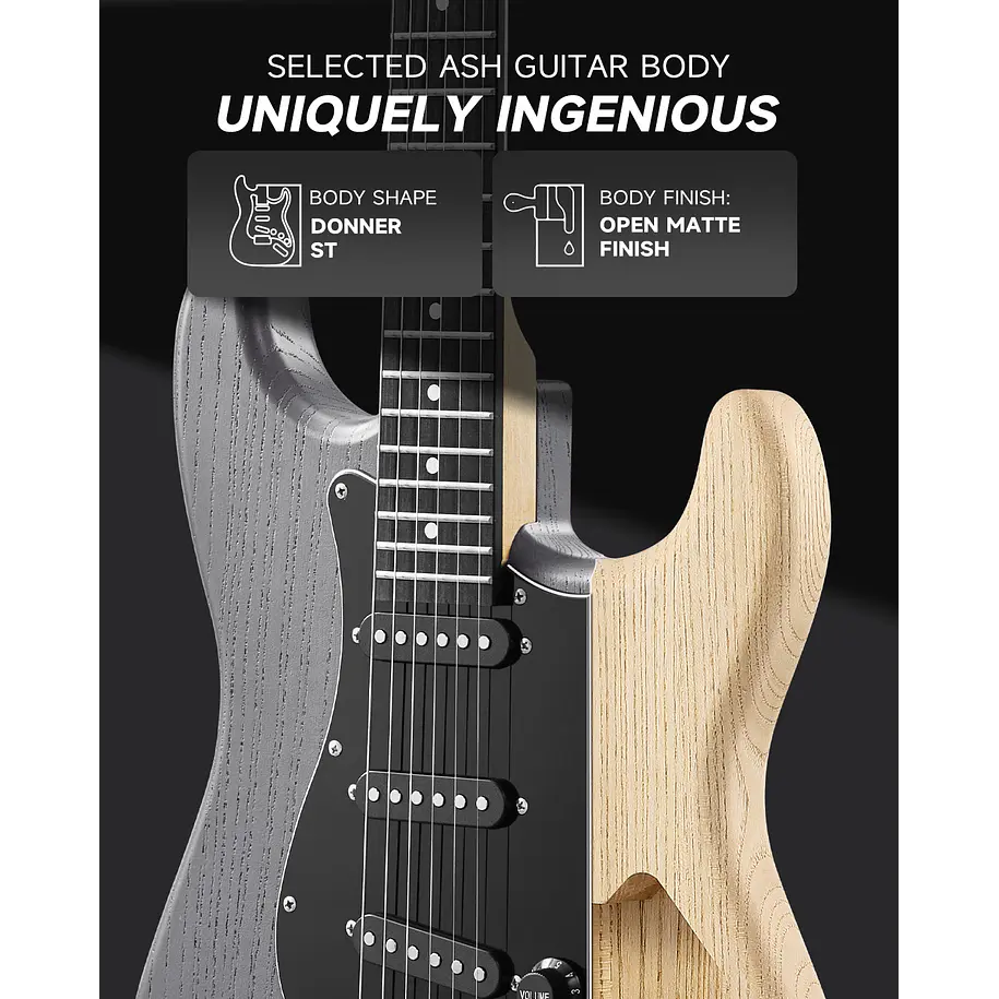 Donner DST-80 Kit Guitarra Eléctrica Stratocaster con Amplificador Recargable 5W Matte Black EC6961 5