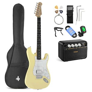 Donner DST-100W Kit Guitarra Eléctrica Stratocaster HSS con Amplificador 3W Vintage White EC1169