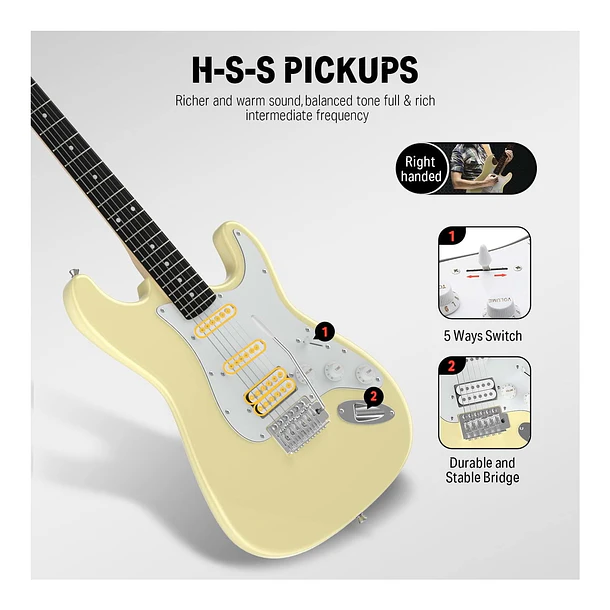 Donner DST-100W Kit Guitarra Eléctrica Stratocaster HSS con Amplificador 3W Vintage White EC1169 4