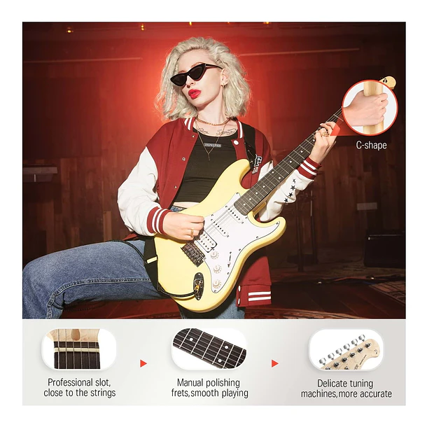 Donner DST-100W Kit Guitarra Eléctrica Stratocaster HSS con Amplificador 3W Vintage White EC1169 5