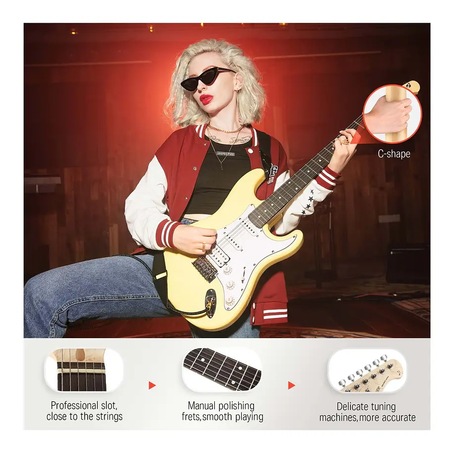 Donner DST-100W Kit Guitarra Eléctrica Stratocaster HSS con Amplificador 3W Vintage White EC1169 5