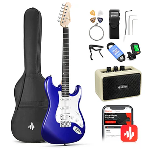 Donner DST-100L Kit Guitarra Eléctrica Stratocaster HSS con Amplificador 3W Sapphire Blue EC1167