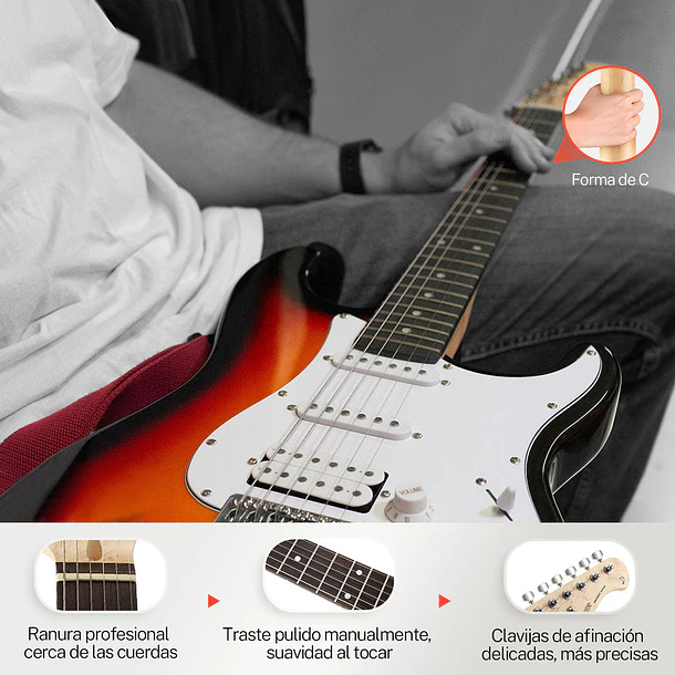 Donner DST-100S Kit Guitarra Eléctrica Stratocaster HSS con Amplificador 3W Sunburst EC1098 7