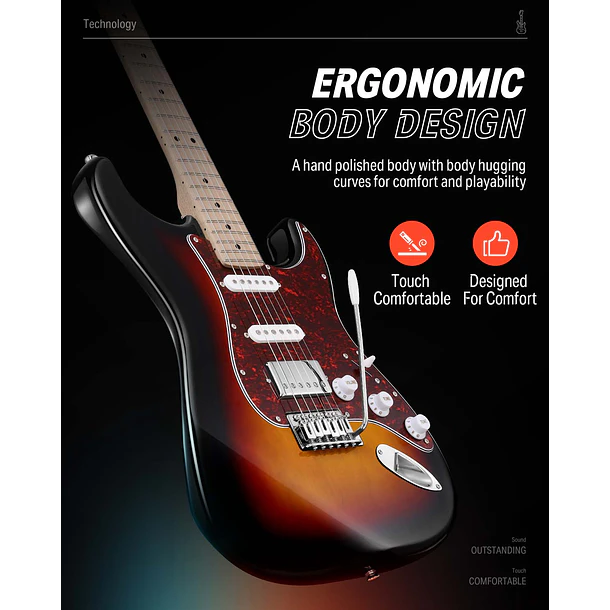 Donner DST-152 Kit Guitarra Eléctrica Stratocaster HSS con Coil Split y Amplificador Sunburst EC1415 4