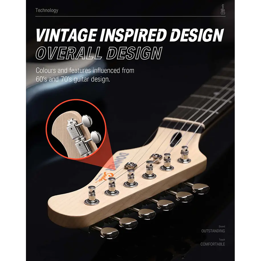 Donner DST-152 Kit Guitarra Eléctrica Stratocaster HSS con Coil Split y Amplificador Sunburst EC1415 6