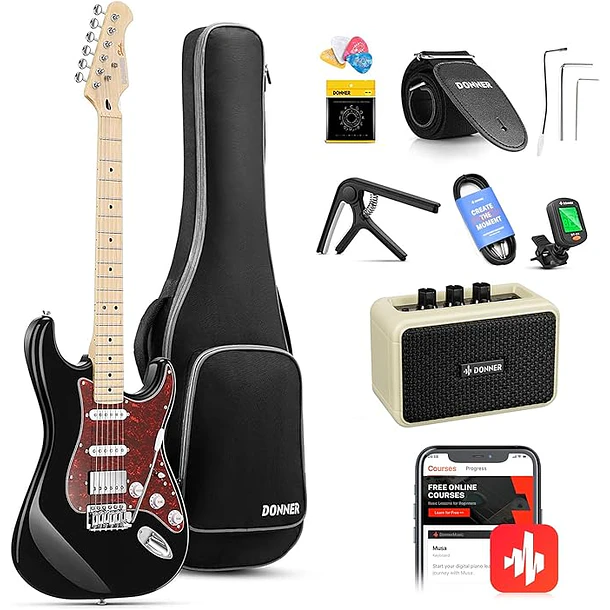 Donner DST-152 Kit Guitarra Eléctrica Stratocaster HSS con Coil Split y Amplificador Negra EC1416 2