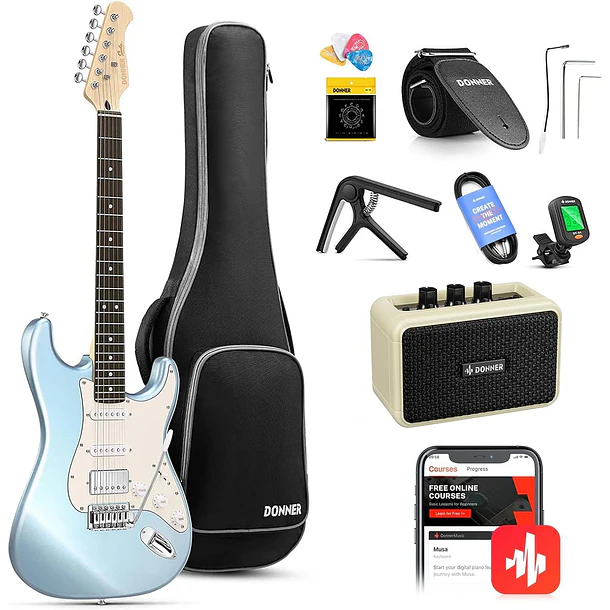 Donner DST-152 Kit Guitarra Eléctrica Stratocaster HSS con Coil Split y Amplificador Negra EC1416 3